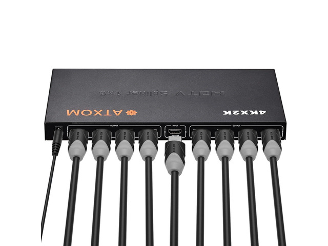 HDMI Splitter 1 in 8 Out - 1x8 HDMI Display Duplicate/Mirror - Powered Splitter Full HD 1080P, 4K - One Source to Eight Identical Displays
