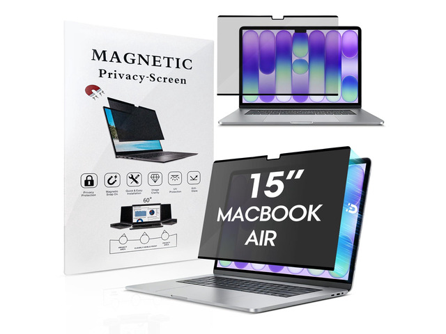 Magnetic Privacy Screen for MacBook Air 15 inch (2023-2026, M2-M5), Thin Removable Shield Anti-Glare, Washable Filter for Cafe & Library Use