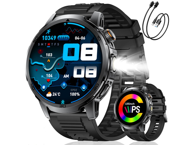 Smart Watches for Men 1000mAh 1.85' HD IP68 Sport LED Light Large Battery Big Touch Screen 110+ Sports Modes Waterproof