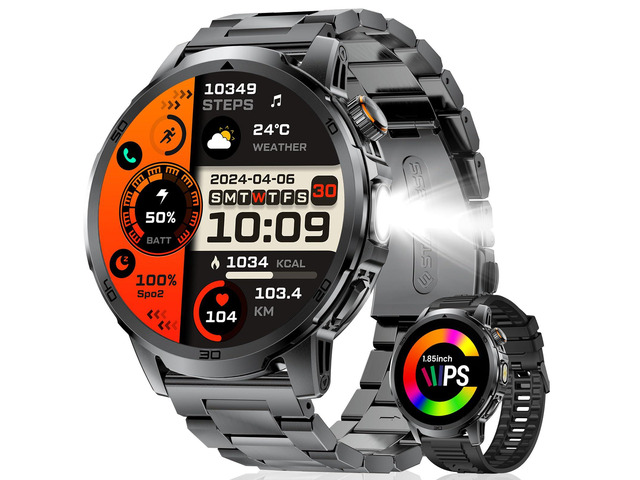Smart Watches for Men 1000mAh 1.85' HD Military IP68 LED Light Sport Large Battery Big Touch Screen 110+ Sports Modes Waterproof