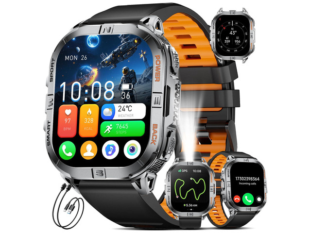 Military Smart Watches for Men,Built-in GPS/LED Flashlight/Compass/600mAh Battery,2.13' AMOLED Outdoor Sports Smartwatch with 170+ Sport Modes,5ATM...