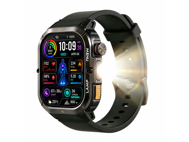 L3 Smart Watch, 1.95' AMOLED, Bluetooth Calling, 70-Lumen Flashlight Tough Build, 10-30 Days Long, Smarter Tracking 5ATM/IP68 + MIL-STD-810H ...