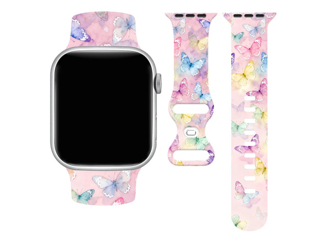 Butterflies Watch Band Compatible with Apple Watch, Silicone Strap Adjustable Replacement for Iwatch Bands All Series