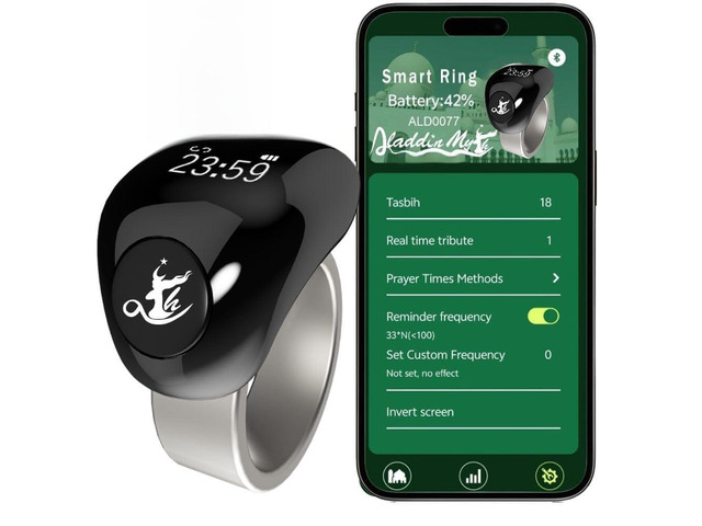 Aladdin Fashion Tasbih Smart Ring, Tasbeeh Counters, Prayer Direction Indicator Guide,5 Azan Alarm Clock,Forgiveness,Electronic Rosary,Eid al-Fitr...