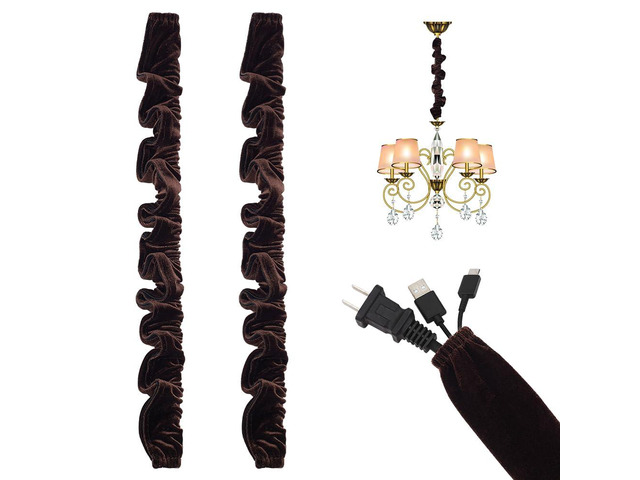 2PCS Chandelier Chain Cover, 39inch Fabric Cord Cover, Velvet Cloth Chain Sleeve for Electric Wire Lamp Chandelier Cord Cable Management (Black)