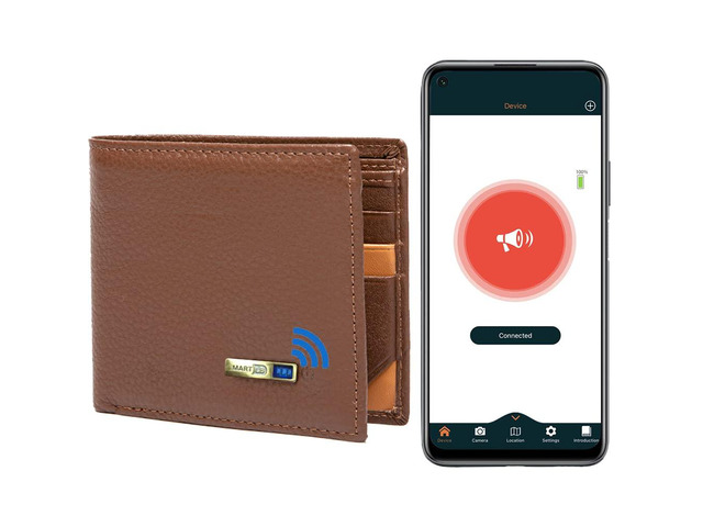 Smart Tracker Wallet Tracker & Finder GPS Position Locator Mens Slim Minimalist trackable Cool Leather Wallet Credit Card Holder (Brown)