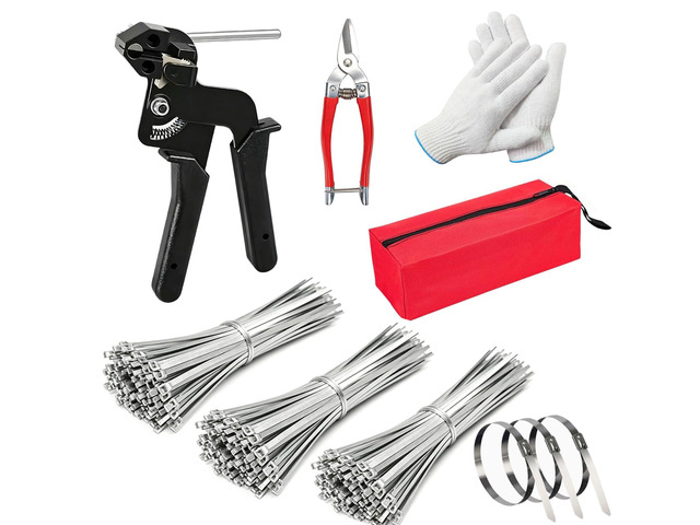 11.8in heavy-duty metal cable ties, 300 piece metal cable tie gun set 304 stainless steel, multi-functional self-locking cable tie tool set,...