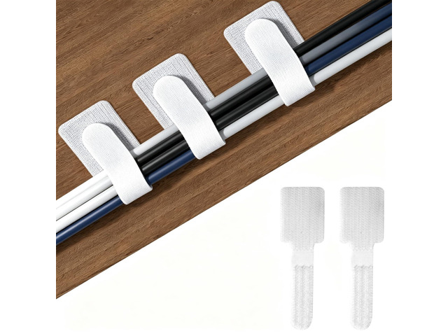 300 Pcs Hook and Loop Cable Ties,Cable Management Under Desk,White Self Adhesive Hook and Loop Cable Straps,Computer Cord Organizer,Adjustable...