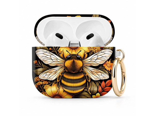 Compatible with Airpod 4 Case,TPU Cute Pattern Protective, Shockproof Anti Scratch Case with Keychain Ring, Supports Wireless Charging(Bee Flower...