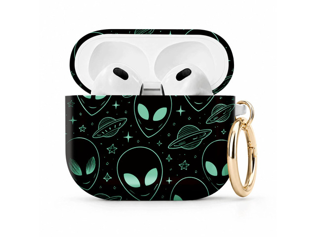 Compatible with Airpod 4 Case,TPU Cute Pattern Protective, Shockproof Anti Scratch Case with Keychain Ring, Supports Wireless Charging(Alien Faces...