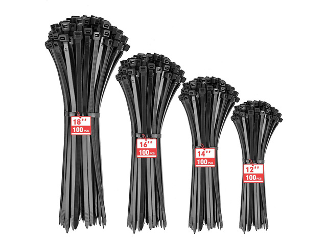 400PCS Zip Ties, Assorted 12/14/16/18 Inch Black Cable Ties, 150Lbs Heavy Duty UV Resistant Self Locking Wire Ties, Multipurpose Cable Management...