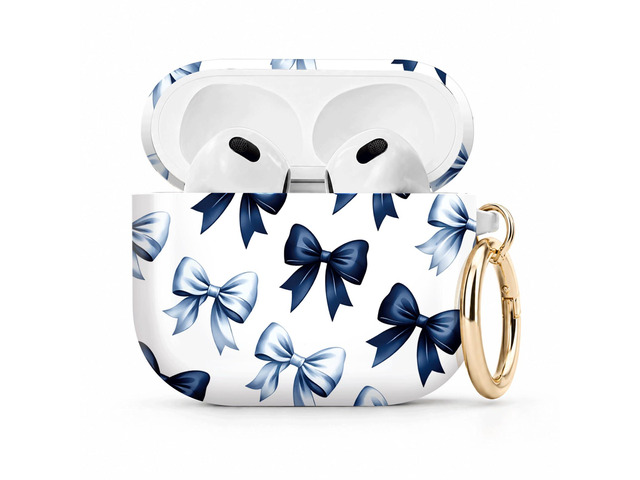Compatible with Airpod 4 Case,TPU Cute Pattern Protective, Shockproof Anti Scratch Case with Keychain Ring, Supports Wireless Charging(Blue Bows...