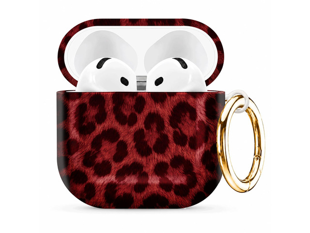 Compatible with AirPod 4th Generation (2024), Cute Protective Cover with Keychain, TPU Anti-Drop Earbuds Case for Women and Men(Red Leopard Texture)