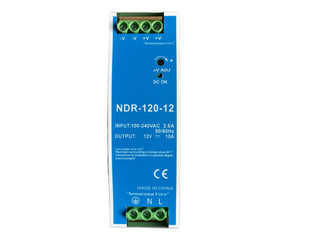 12VDC DIN Rail Power Supply NDR120-12 120W 12V 10A with Dual Output 120VAC to 12VDC