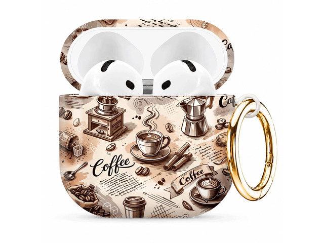 Compatible with AirPod 4th Generation (2024), Cute Protective Cover with Keychain, TPU Anti-Drop Earbuds Case for Women and Men(Coffee Tea Cup...
