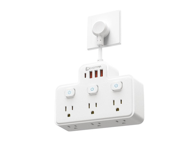 Short Extension Cord,Power Strip 6 Widely Outlets with 4 USB Ports.(White) Wall Mount Small Power Strip for Travel, Home Office College Dorm...