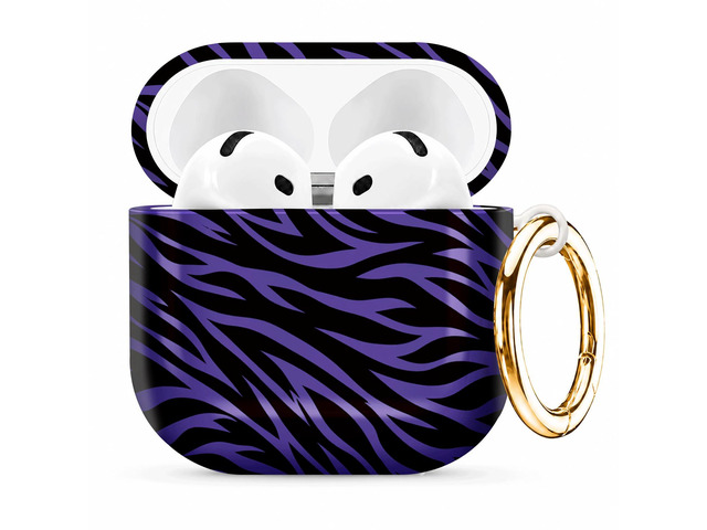 Compatible with AirPod 4th Generation (2024), Cute Protective Cover with Keychain, TPU Anti-Drop Earbuds Case for Women and Men(Purple and Black...