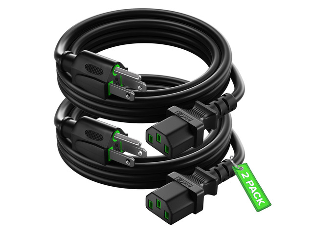 6 Feet 2 Pack Universal Computer Monitor Power Cord, C13 Power Cable for Monitor, PC, Desktop, Printer, Scanner, 16 AWG NEMA 5-15P to IEC13 - UL...