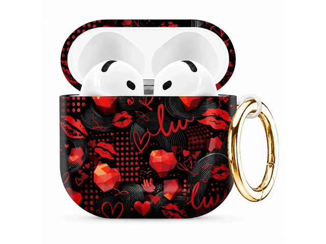 Compatible with AirPod 4th Generation (2024), Cute Protective Cover with Keychain, TPU Anti-Drop Earbuds Case for Women and Men(Red Lips Hearts...