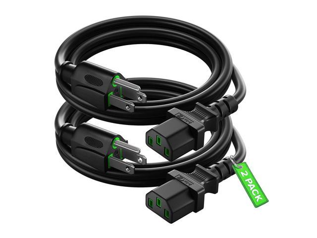 4 Feet 2 Pack Universal Computer Monitor Power Cord, C13 Power Cable for Monitor, PC, Desktop, Printer, Scanner, 16 AWG NEMA 5-15P to IEC13 - UL...