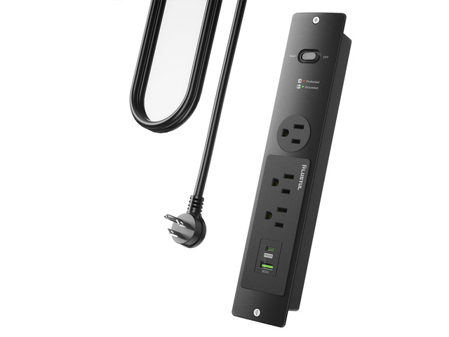 Recessed Power Strip 6 FT, Flush Mount, PD 20W Fast Charging, Flat Plug, 14 Gauge, 980J Surge Protector, Black Recessed Power Strip with USB C