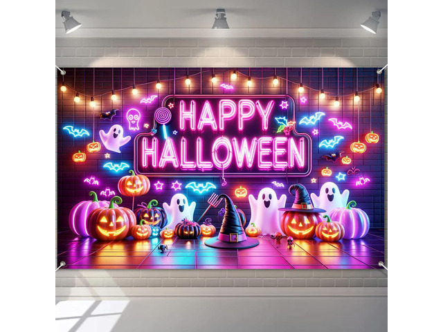 Halloween Ghost Pumpkin Banner 71x43 in Spooky Party Decor Halloween Backdrop and Spooky Wall Banner for Haunted House, Photo Booth and Porch,...