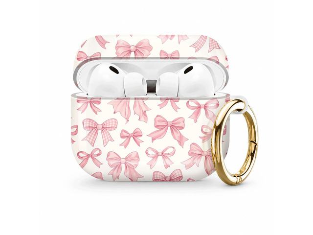 Compatible with AirPod Pro 3 Case (2025), Stylish Pattern Protective Cover with Keychain, Shockproof Anti-Drop TPU Case for Women and Men(Pink Bows)
