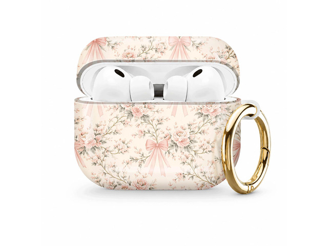 Compatible with AirPod Pro 3 Case (2025), Stylish Pattern Protective Cover with Keychain, Shockproof Anti-Drop TPU Case for Women and Men(Floral Bow)