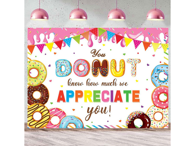 You Donut Know How Much We Appreciate You Backdrop 8x6FT Doughnut Thank You Background Thanks for All You Do Backdrop for Staff Employee Teachers...