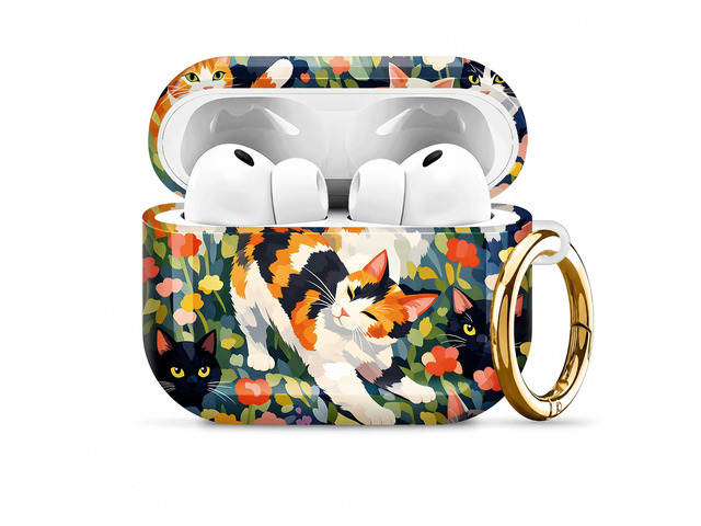 Compatiable with AirPod Pro 3 Trendy Case with Keychain Shockproof and Full Coverage, Unique Pattern Design for 3rd Gen Airpod Pro(Cats Flowers...