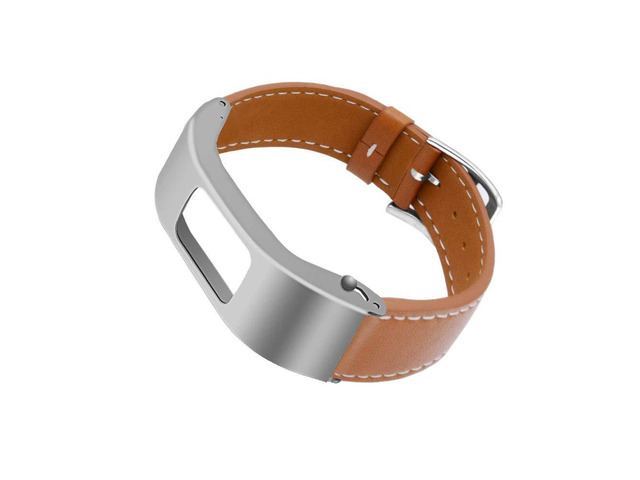 Leather Strap Compatible with Garmin vivofit 4 Activity Tracker Bands Replacement with Metal Case for Men Women Leather Classic Band with Silver...