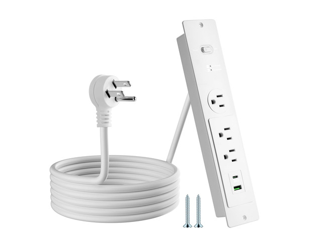 Recessed Power Strip with 6 Feet Cord, 45 Degree 3-Prong Thin Flat Plug, 3 AC Outlets (1 Widely Spaced AC Outlets),2 USB Ports (20W PD USB-C & 18W...