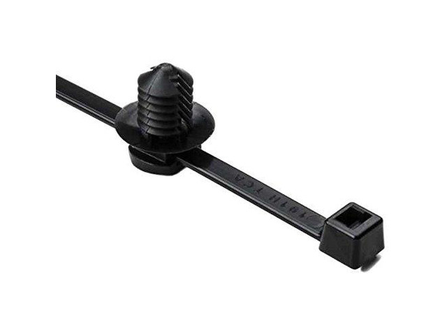 156-00376, 2-Piece Cable Tie/Fir Tree Mount, 8.0'L.30'.31' Mounting Hole, 50lb, PA66HS, Black 50Pk