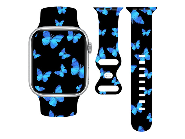 Butterflies Watch Band Compatible with Apple Watch, Silicone Strap Adjustable Replacement for Iwatch Bands All Series