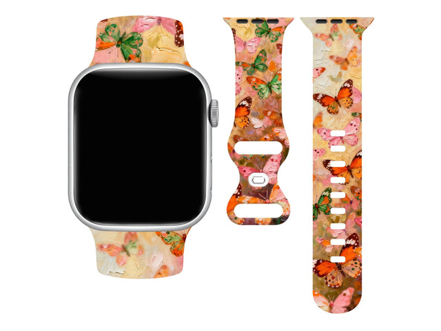 Butterflies Watch Band Compatible with Apple Watch, Silicone Strap Adjustable Replacement for Iwatch Bands All Series