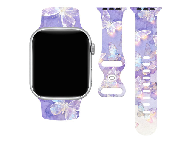 Butterflies Watch Band Compatible with Apple Watch, Silicone Strap Adjustable Replacement for Iwatch Bands All Series