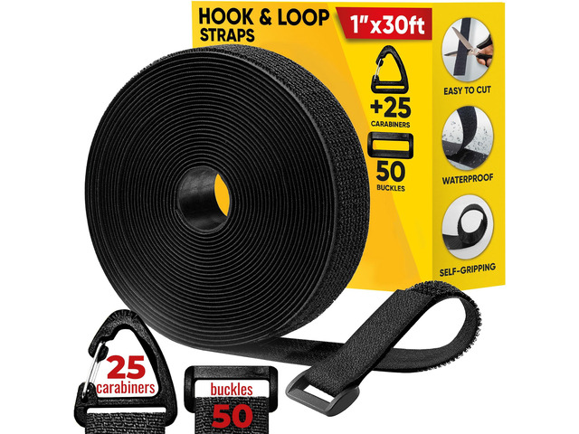 Hook and Loop Cable Straps with 50 Bucklets and 25 Carabineres, Reusable Fastening Cable Ties, Wire Management Securing Strap for Cable Tidy, Wire...