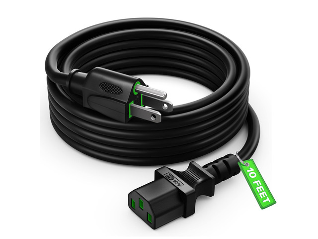 10 Feet Universal Computer Monitor Power Cord, C13 Power Cable for Monitor, PC, Desktop, Printer, Scanner, 16 AWG NEMA 5-15P to IEC13 - UL Certified
