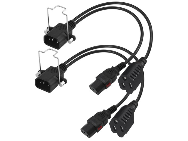 C14 to C13+NEMA 5-15R Y Splitter Power Cord, 1FT 18AWG 10A, Locking IEC320 C14 Male to C13+Nema 5-15R Female Splitter Adapter Extension...