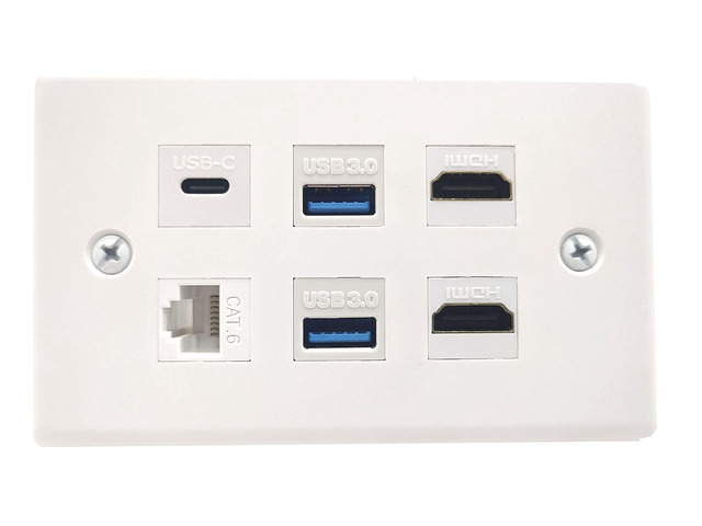 HDMI USB3.0 CAT Type-C Wall Plate, 6 Port Outlet Wall Plate, 2 x HDMI Keystone Jack + 2 x USB 3.0 +1 xType C+1 x CAT6 RJ45 Keystone Jack, for Wall...