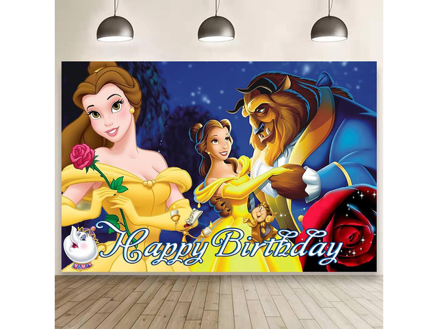 Beauty & Beast Wall Decor Backdrop for Girls Birthday Decorations, Beauty & Beast Banner for Birthday Party Supplies (5x3ft)
