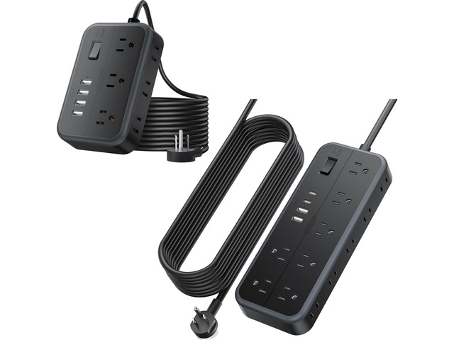 Extension Cord 25 Ft Long Extension Cord with 6/14 Widely Spaced Outlet, Power Strip with 4 USB Port(2 USB-C), Wall Mount for Home Office, Dorm...