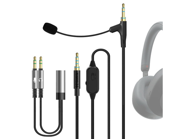 Boom Mic Headphones Cable Compatible with Sony WH-1000XM6/1000XM5/1000XM4, WH-XB920N, ULT WEAR, 3.5mm Jack Replacement Cord for Gaming & Meeting...
