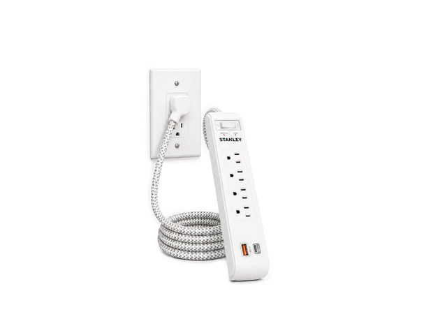 Surgemax Surge Protector Power Strip 4 Grounded Outlets 1 USB-C 1 USB-A Ports 600 Joules Surge Protection 6 Ft Fabric Braided Cord AWG 14/3...