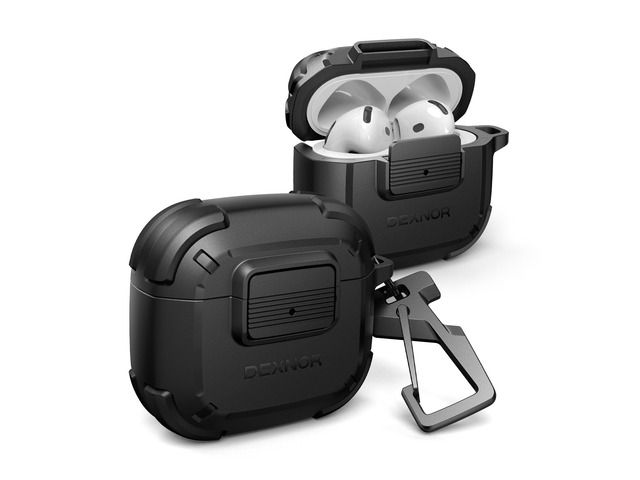 for AirPods 4 Case with Drop-Proof Lock, Shockproof Rugged Bumper Cases Protective Cover with Carabiner & Keyring & Cleaner Kit for AirPods 4th...