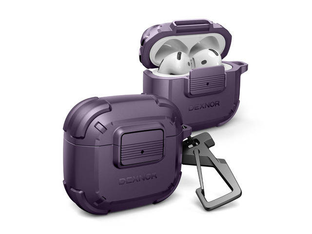 for AirPods 4 Case with Drop-Proof Lock, Shockproof Rugged Bumper Cases Protective Cover with Carabiner & Keyring & Cleaner Kit for AirPods 4th...