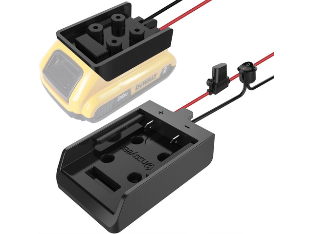 Dewalt 20V Battery Power Wheel Adapter with Switch & Fuse 12 gauge heavy duty wire, reliable power convertor for DIY ride on trucks, robotics, RC...