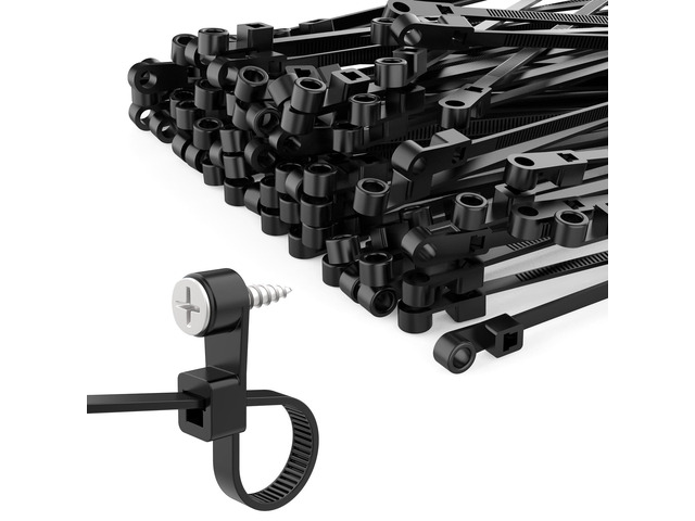 150 Pcs 12 inch Black Zip Ties with Screw Hole, 50LBS Plastic Ties with Screw Holes for Automotive, Fencing & Outdoor Wire Management