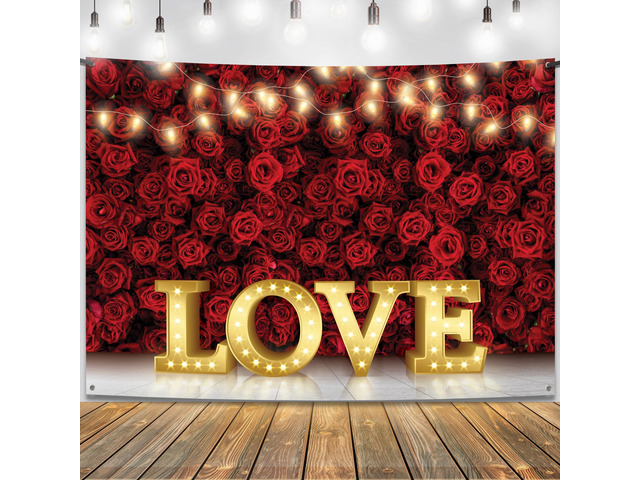 Fabric Love Valentines Day Backdrop 7x5ft Valentines Backdrop for Photography, Happy Valentines Banner, Valentines Day Decorations