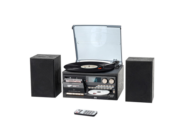 10 in 1 Record Player with Turntable Bluetooth USB SD MMC CD Cassette AM FM Radio Remote Control and Dual External Speakers
